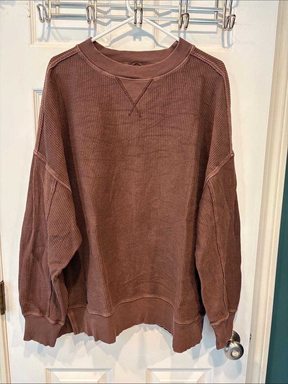 aerie Women’s Crewneck Rib Knit Oversized sweatshirt-Brown